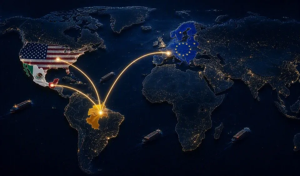 Mapa de rutas comerciales de GTM Alliance: Colombia conectada con Estados Unidos, México, Europa y Centroamérica